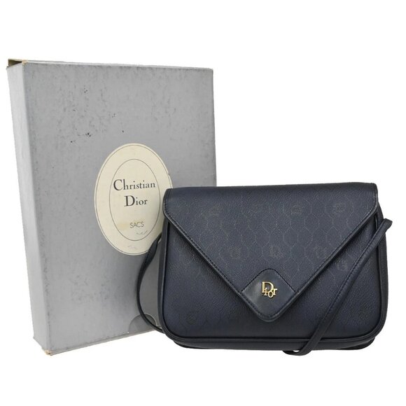 CHRISTIAN DIOR Logo Honeycomb Shoulder Bag PVC Leather Navy Blue GHW 61KA840 - Picture 1 of 15